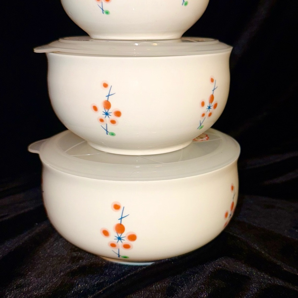 NEW Japanese Floral Patterned White Bowls with Lids